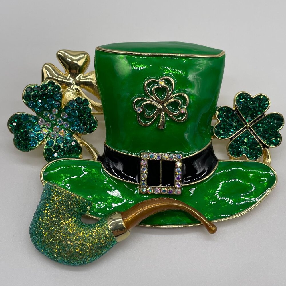 Rare Kirk’s Folly Leprechaun Hat & Shamrocks Brooch – St. Patrick’s Collectible